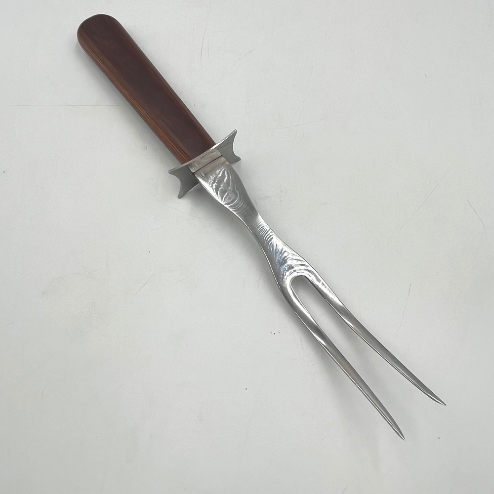 Wear-Ever Carving Fork Brown Wood Handle Stainless Steel 205 EUC Vintage